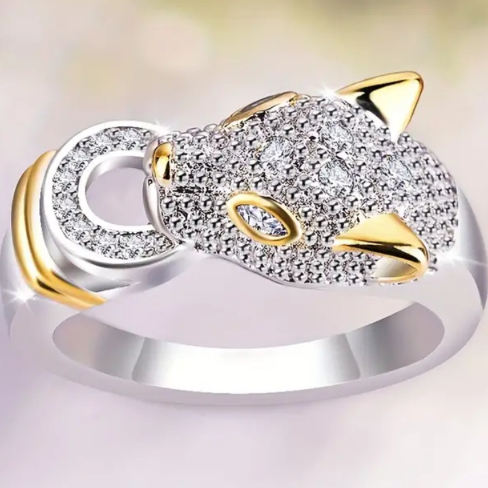 Panther Cubic Zirconia Two-Tone Silver Ring - New - Picture 2 of 2